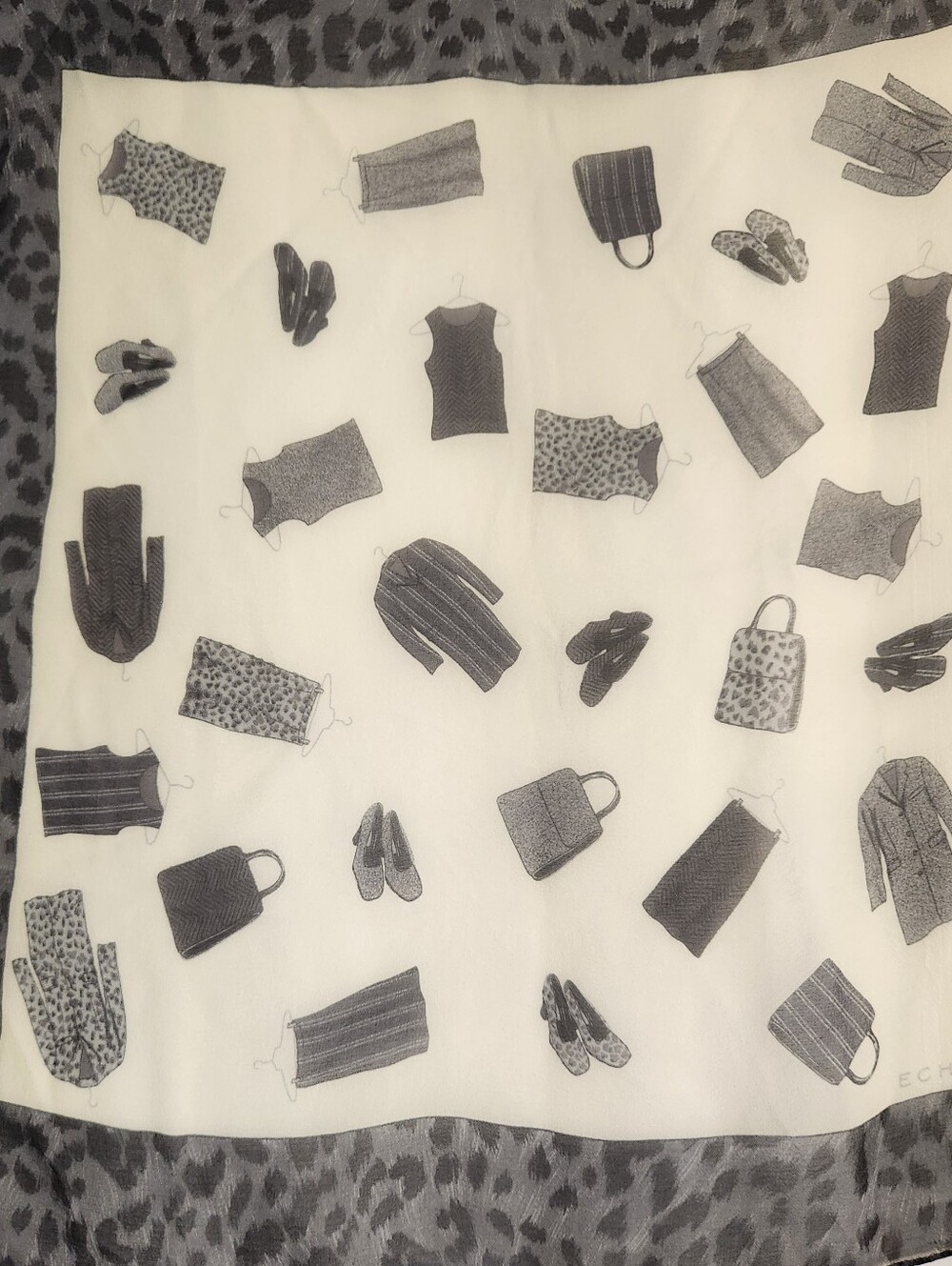 Women’s Cream Scarf with Black Fashion Print SILK